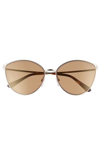Shop Tom Ford Zeila 60mm Mirrored Cat Eye Sunglasses - Rose Gold/ Havana/ Brown Gold