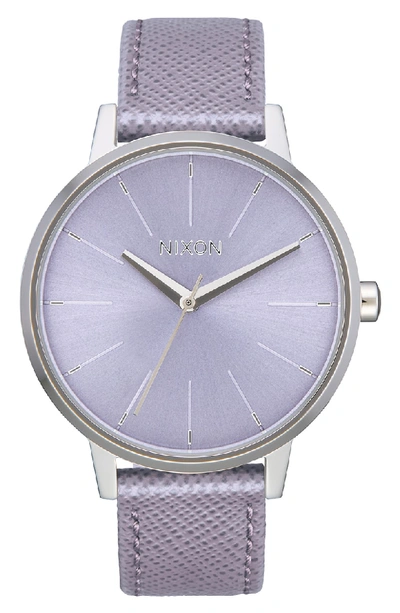 Shop Nixon The Kensington Leather Strap Watch, 37mm In Lavender/ Silver
