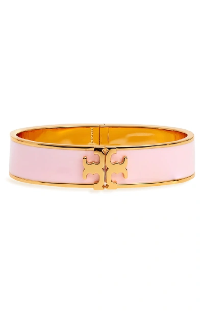 Shop Tory Burch Raised Logo Enamel Hinge Bracelet In Lotus Pink/ Tory Gold