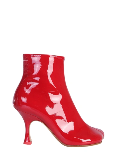 Shop Mm6 Maison Margiela Kitten Heel Ankle Boots In Rosso