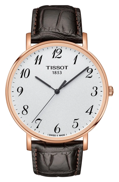 Shop Tissot Everytime Leather Strap Watch, 42mm In Brown/ White/ Rose Gold