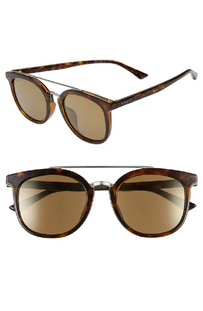 Shop Gucci 52mm Round Sunglasses In Havana/ Grey