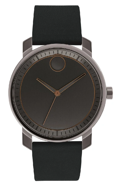 Shop Movado Bold Leather Strap Watch, 41mm In Black/ Gunmetal