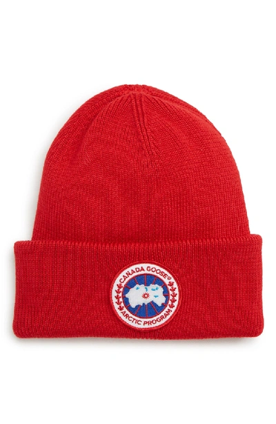 Shop Canada Goose Arctic Disc Merino Wool Toque Beanie In Red