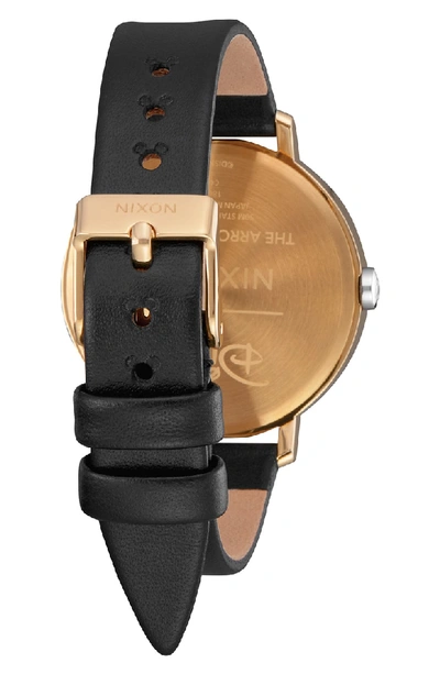 Shop Nixon X Disney Arrow Mickey Leather Strap Watch, 38mm In Black/ White/ Gold