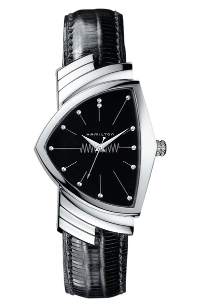 Shop Hamilton Ventura Leather Strap Watch, 32mm X 50mm In Black/ Silver