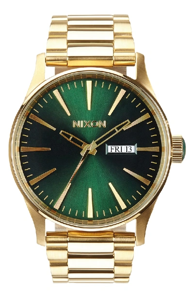 Shop Nixon 'the Sentry' Bracelet Watch, 42mm In Gold/ Green/ Gold