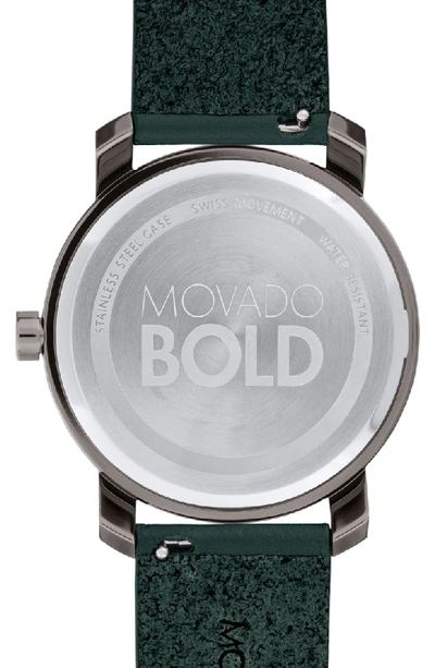 Shop Movado Bold Leather Strap Watch, 41mm In Green/ Gunmetal