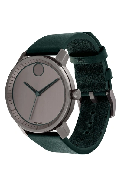 Shop Movado Bold Leather Strap Watch, 41mm In Green/ Gunmetal