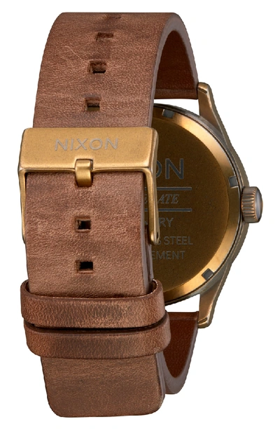 Shop Nixon The Sentry Leather Strap Watch, 42mm In Brown/ Black/ Brass