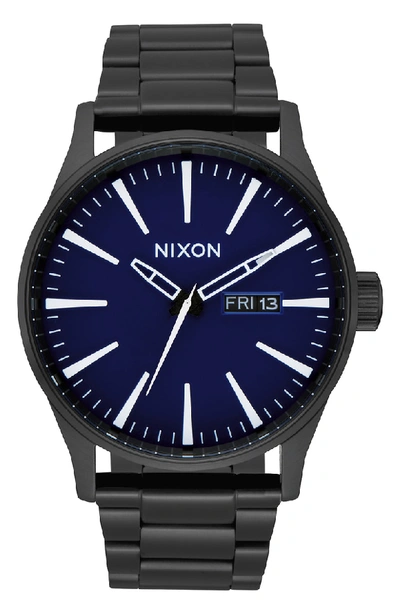Shop Nixon Sentry Bracelet Watch, 42mm In Black/ Dark Blue/ Black