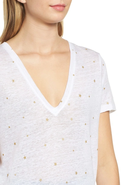 Shop Rails Cara V-neck Slub Knit Tee In White Gold Foil Star