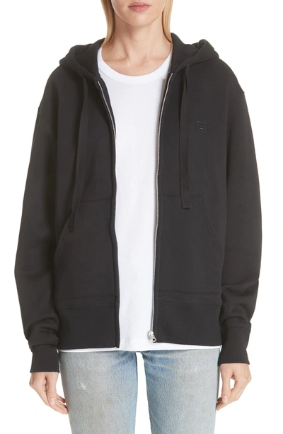 Shop Acne Studios Ferris Face Patch Unisex Zip Hoodie In Black