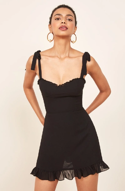 Shop Reformation Christine Ruffle Detail Minidress In Black