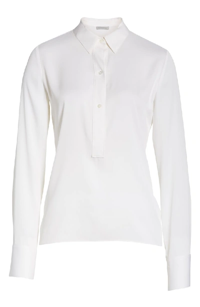 Shop Vince Slim Fitted Stretch Silk Blend Shirt In Optic White