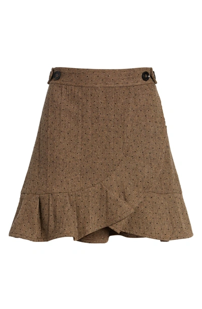 Shop Moon River Polka Dot Faux Wrap Skirt In Taupe Dot