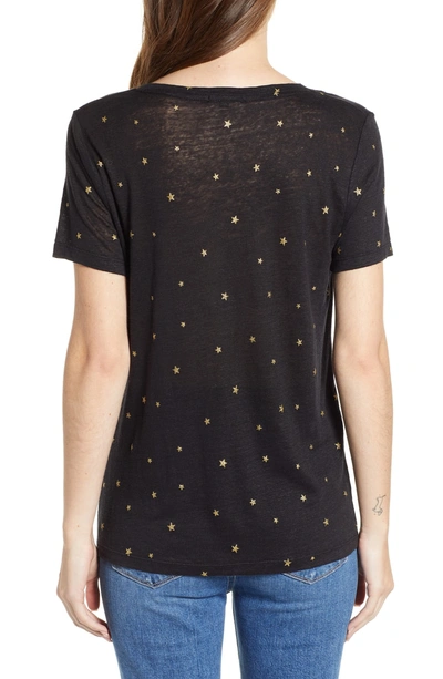 Shop Rails Cara V-neck Slub Knit Tee In Black Gold Foil Star