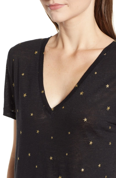 Shop Rails Cara V-neck Slub Knit Tee In Black Gold Foil Star
