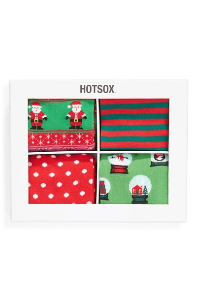 Shop Hot Sox 4-pack Holiday Snowglobes Socks In Red