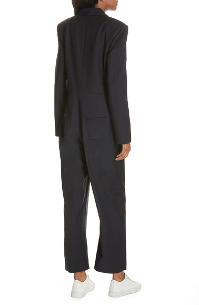 Shop Tibi Plain Weave Blazer Jumpsuit In Dark Navy