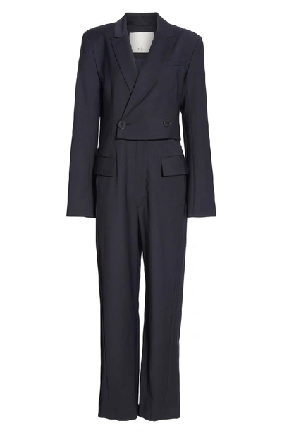 Shop Tibi Plain Weave Blazer Jumpsuit In Dark Navy