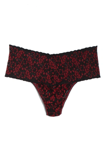 Shop Hanky Panky Cross Dye Lace Retro Thong In Black/ Red