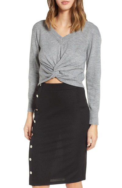 Shop Joa Twist Front Knit Top In Grey