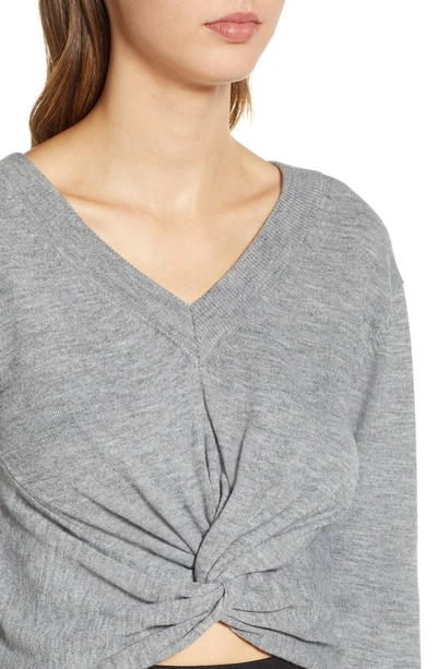 Shop Joa Twist Front Knit Top In Grey