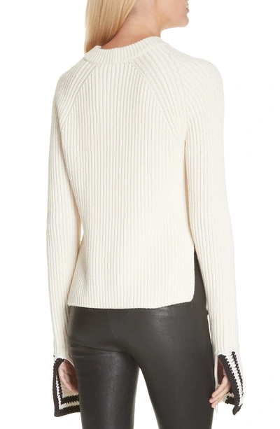 Shop Helmut Lang Crochet Cuff Wool & Cotton Sweater In Butter