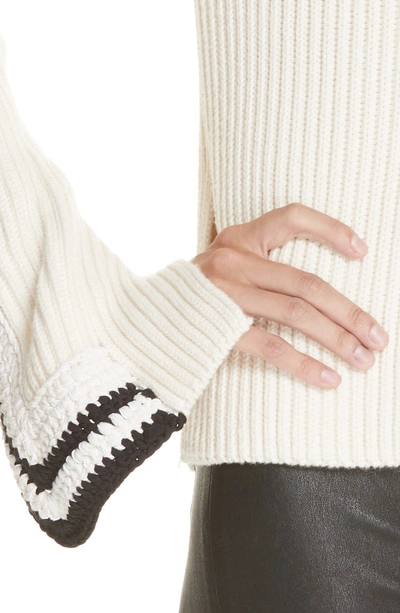 Shop Helmut Lang Crochet Cuff Wool & Cotton Sweater In Butter