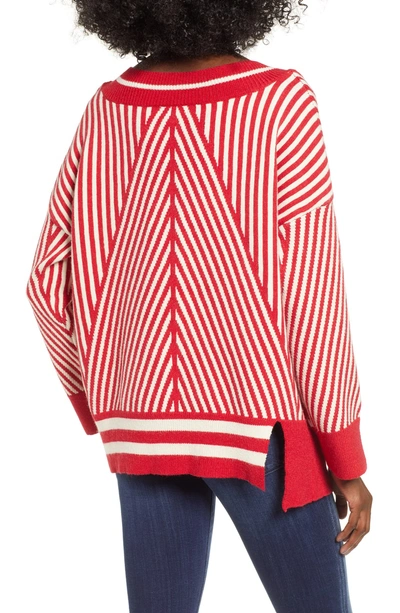 Shop Moon River Diagonal Stripe Slouch Sweater In Red Stripe