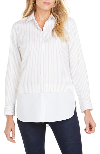 Shop Foxcroft Giselle Layered Look Stripe Shirt In Driftwood