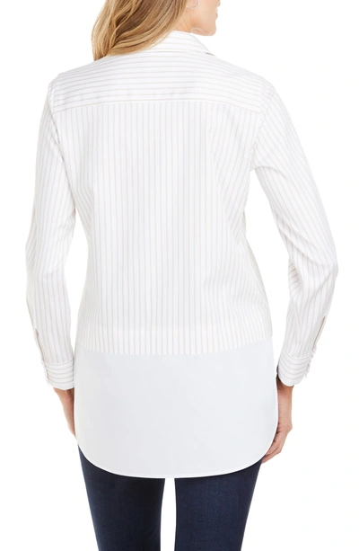 Shop Foxcroft Giselle Layered Look Stripe Shirt In Driftwood