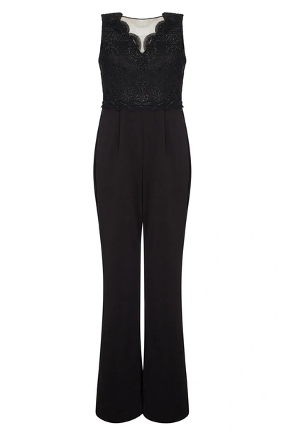 Shop Adrianna Papell Lace Bodice Bell Bottom Jumpsuit In Black