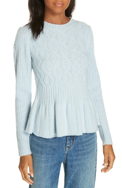 Shop La Vie Rebecca Taylor Spiral Cable Wool Blend Sweater In Phantom Blue