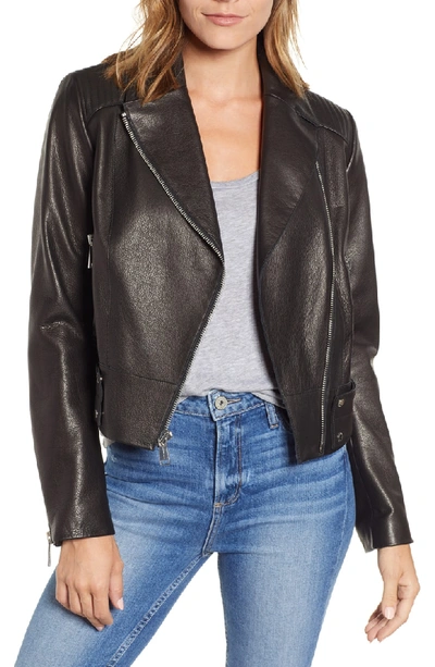 Shop Andrew Marc Naked Pebble Leather Moto Jacket In Black
