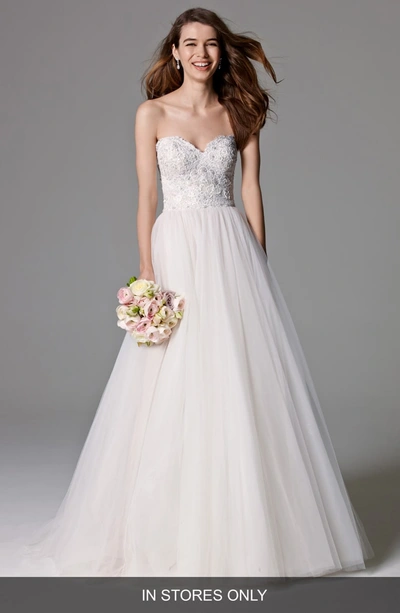 Shop Watters Sheridan Strapless Lace & Tulle A-line Gown In Ivory