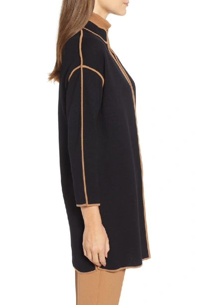 Shop Anne Klein Piped Detail Nehru Sweater Coat In Anne Black/ Vicuna