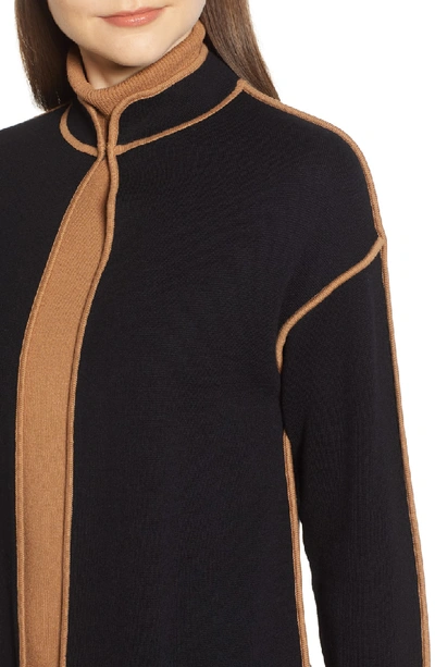 Shop Anne Klein Piped Detail Nehru Sweater Coat In Anne Black/ Vicuna