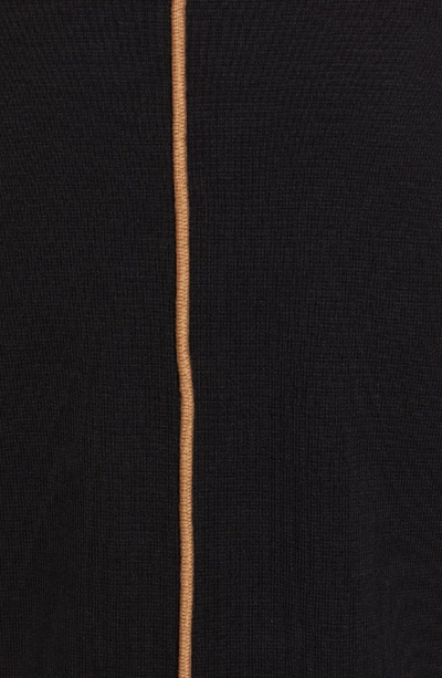 Shop Anne Klein Piped Detail Nehru Sweater Coat In Anne Black/ Vicuna
