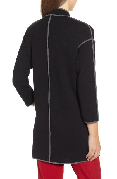 Shop Anne Klein Piped Detail Nehru Sweater Coat In Anne Black/ Degas Grey (dec)