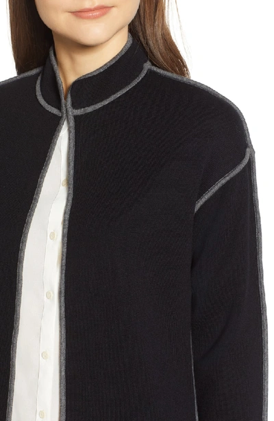 Shop Anne Klein Piped Detail Nehru Sweater Coat In Anne Black/ Degas Grey (dec)