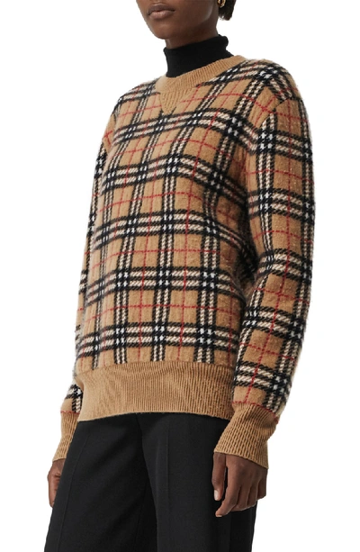 Shop Burberry Banbury Check Cashmere Sweater In Camel