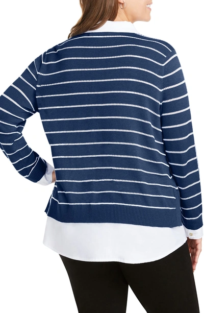 Shop Foxcroft Dana Mix Media Stripe Sweater In Navy