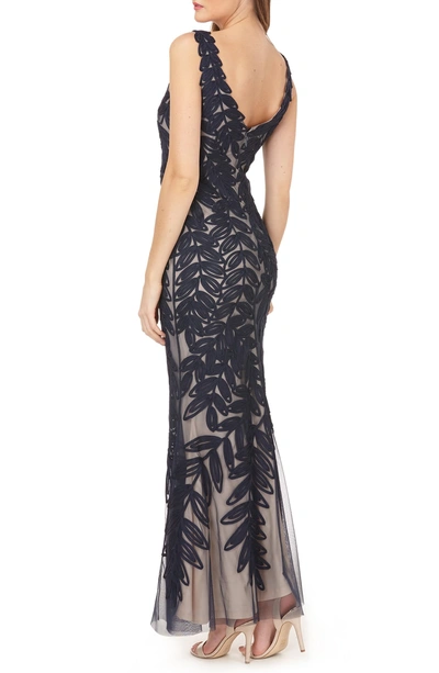 Shop Js Collections Leaf Soutache Trumpet Gown In Navy/ Nude