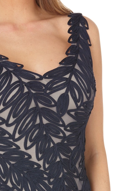 Shop Js Collections Leaf Soutache Trumpet Gown In Navy/ Nude