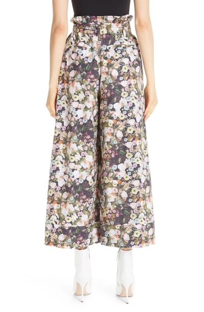 Shop Adam Lippes Oversize Belted Floral Cotton Poplin Pants In Black Floral