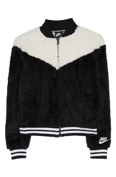 Nike Women's Sportswear Sherpa Wolf Bomber Jacket, Black In Multi | ModeSens