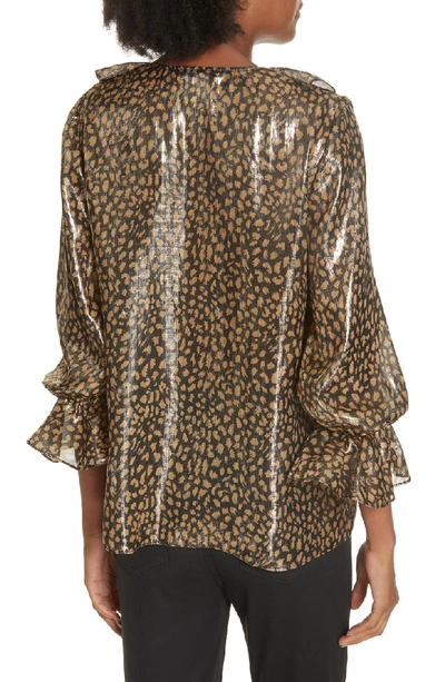 Shop Alice And Olivia Elliot Silk Blend Ruffle Blouse In Black/ Silver/ Gold