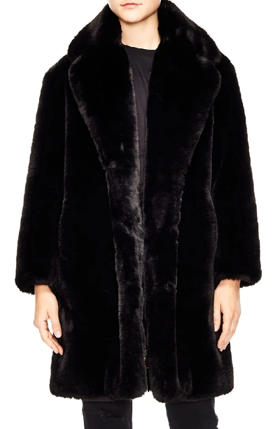 Shop Sandro Ballote Faux Fur Coat In Black